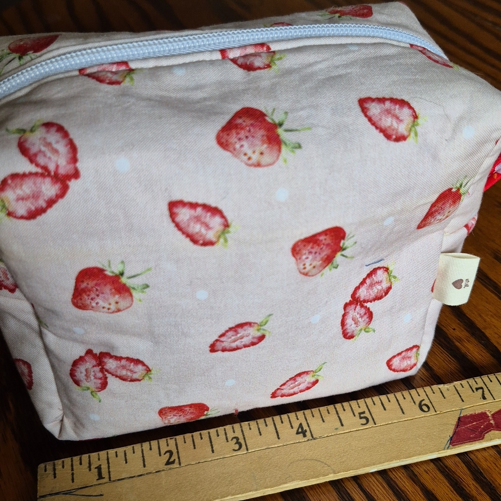 Handmade Strawberry Print Cosmetic Bag